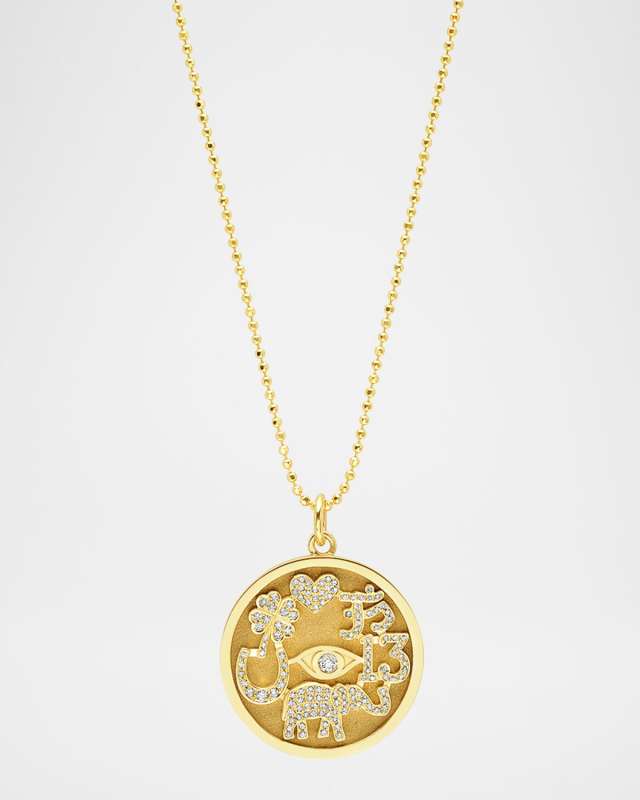 18K Yellow Gold Good Luck Necklace with Diamond Pave